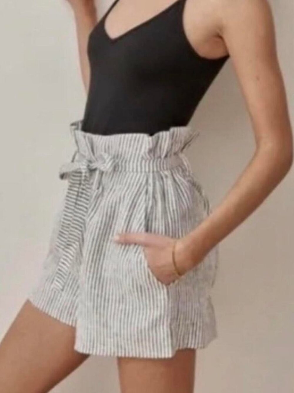 Reformation Theodore Linen Shorts Size 2 High-Waisted Belted Striped